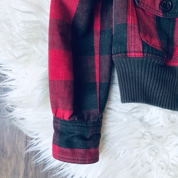 Roxy Jacket Buffalo Plaid Red Brown Fur Trim Small - Picture 6 of 12